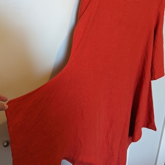 Bryn Walker asymmetrical red orange linen dress shark bite hem sz M - Picture 10 of 10